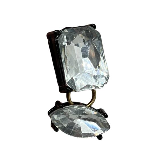 Vintage Crystal Rhinestone Drop Earring Black Setting Emerald Cut Navette - Picture 6 of 7